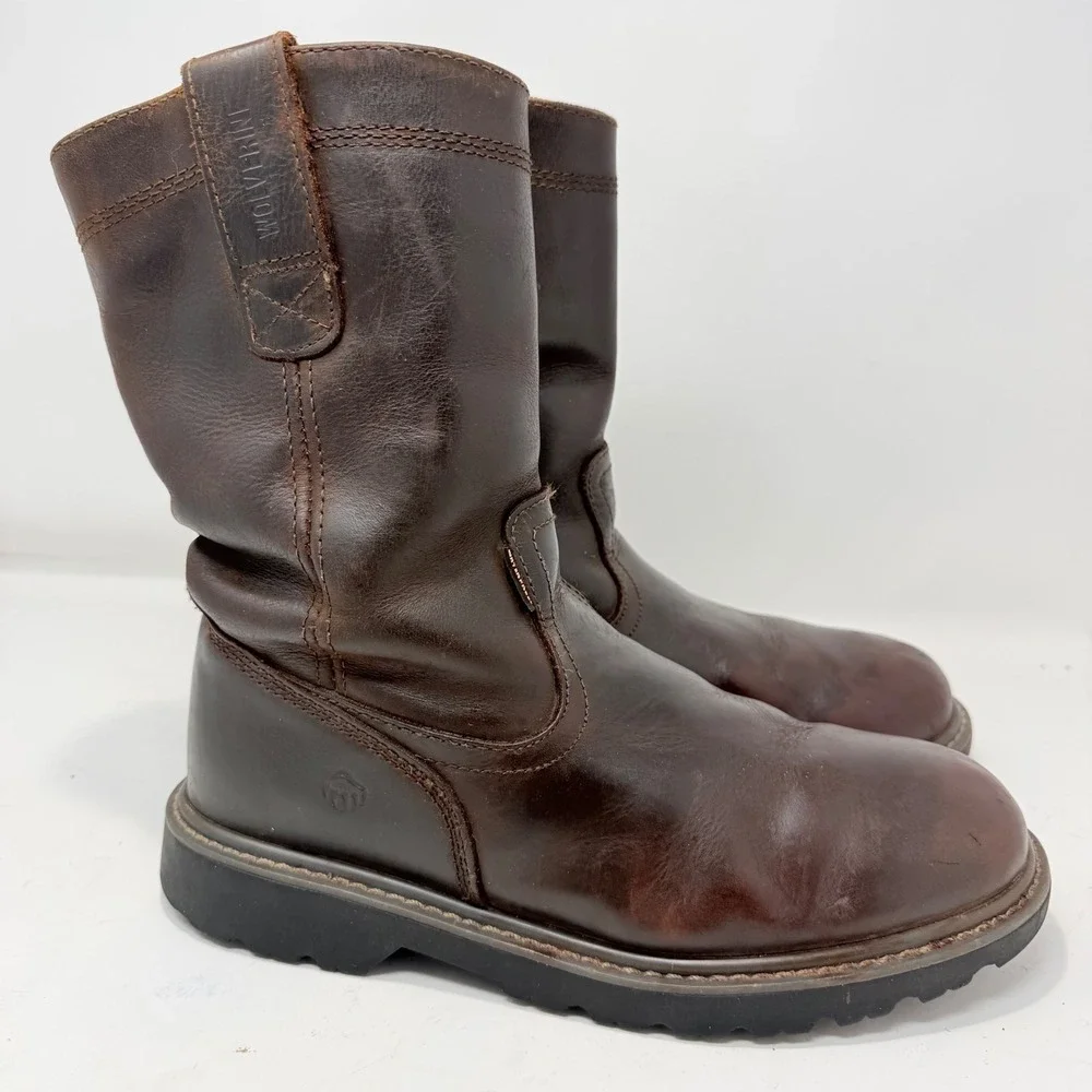 Wolverine Mens Brown Leather Waterproof Pull On Work Boots W10682 Size 9.5 M